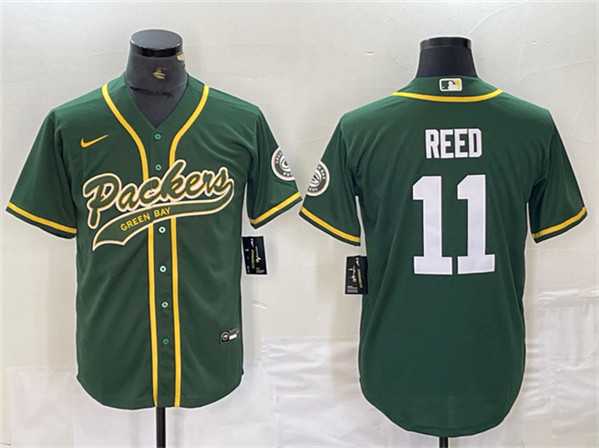 Men%27s Green Bay Packers #11 Jayden Reed Green Cool Base Stitched Baseball Jersey